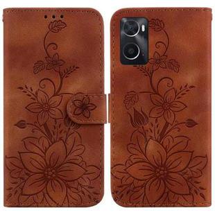 For Realme 9i / A76 4G / A36 Lily Embossed Leather Phone Case(Brown)
