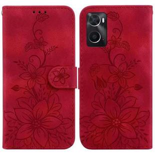 For Realme 9i / A76 4G / A36 Lily Embossed Leather Phone Case(Red)