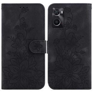 For Realme 9i / A76 4G / A36 Lily Embossed Leather Phone Case(Black)