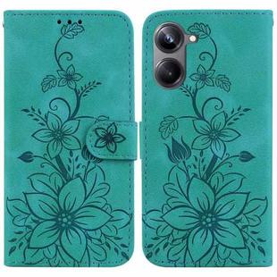 For Realme 10 Pro 5G Lily Embossed Leather Phone Case(Green)