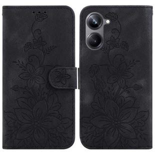 For Realme 10 Pro 5G Lily Embossed Leather Phone Case(Black)