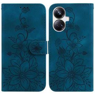 For Realme 10 Pro+ Lily Embossed Leather Phone Case(Dark Blue)