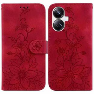 For Realme 10 Pro+ Lily Embossed Leather Phone Case(Red)