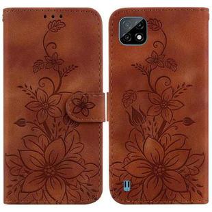 For Realme C20 / C11 2021 Lily Embossed Leather Phone Case(Brown)