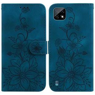For Realme C20 / C11 2021 Lily Embossed Leather Phone Case(Dark Blue)