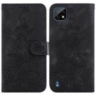 For Realme C20 / C11 2021 Lily Embossed Leather Phone Case(Black)