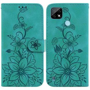 For Realme C21 Lily Embossed Leather Phone Case(Green)