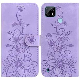 For Realme C21 Lily Embossed Leather Phone Case(Purple)