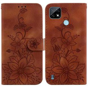 For Realme C21 Lily Embossed Leather Phone Case(Brown)