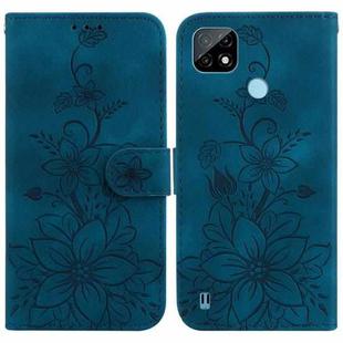For Realme C21 Lily Embossed Leather Phone Case(Dark Blue)