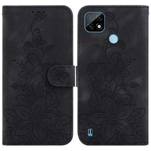 For Realme C21 Lily Embossed Leather Phone Case(Black)