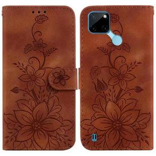 For Realme C21Y Lily Embossed Leather Phone Case(Brown)
