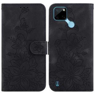 For Realme C21Y Lily Embossed Leather Phone Case(Black)