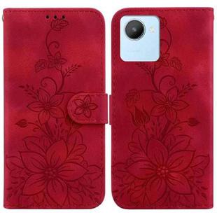 For Realme C30 / C30s / Narzo 50i Lily Embossed Leather Phone Case(Red)