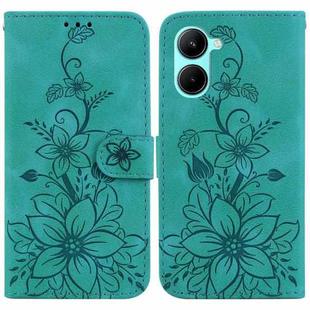 For Realme C33 Lily Embossed Leather Phone Case(Green)