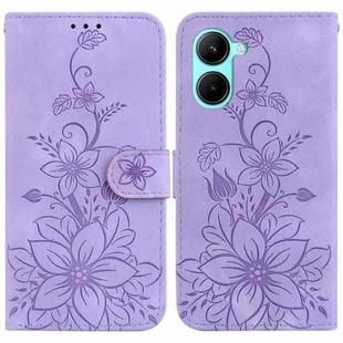 For Realme C33 Lily Embossed Leather Phone Case(Purple)