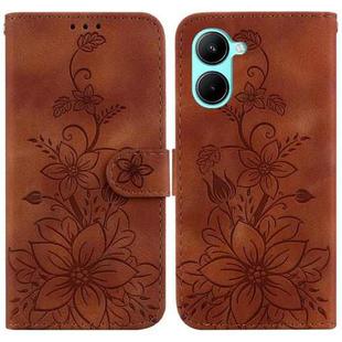 For Realme C33 Lily Embossed Leather Phone Case(Brown)