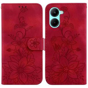 For Realme C33 Lily Embossed Leather Phone Case(Red)
