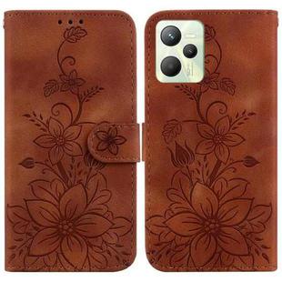 For Realme C35 Lily Embossed Leather Phone Case(Brown)