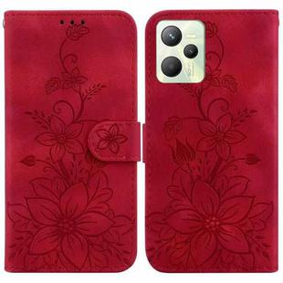 For Realme C35 Lily Embossed Leather Phone Case(Red)