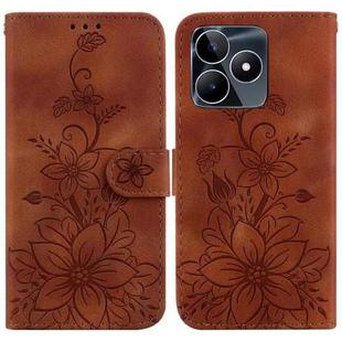 For Realme C53 / Narzo N53 Lily Embossed Leather Phone Case(Brown)