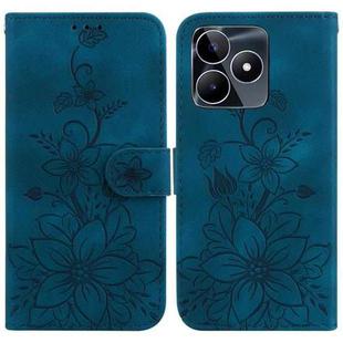 For Realme C53 / Narzo N53 Lily Embossed Leather Phone Case(Dark Blue)