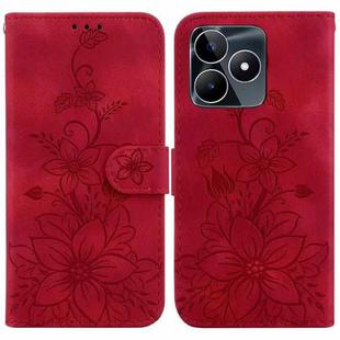 For Realme C53 / Narzo N53 Lily Embossed Leather Phone Case(Red)