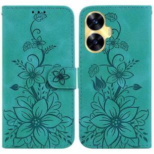 For Realme C55 Lily Embossed Leather Phone Case(Green)