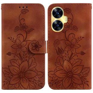 For Realme C55 Lily Embossed Leather Phone Case(Brown)