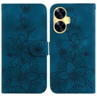 For Realme C55 Lily Embossed Leather Phone Case(Dark Blue)