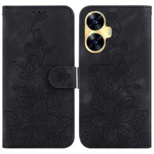 For Realme C55 Lily Embossed Leather Phone Case(Black)