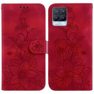 For Realme 8 / 8 Pro Lily Embossed Leather Phone Case(Red)