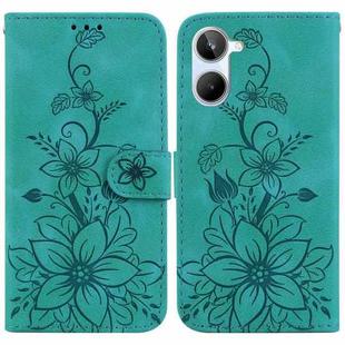 For Realme 10 4G Lily Embossed Leather Phone Case(Green)