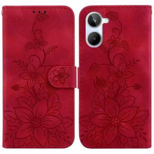 For Realme 10 4G Lily Embossed Leather Phone Case(Red)