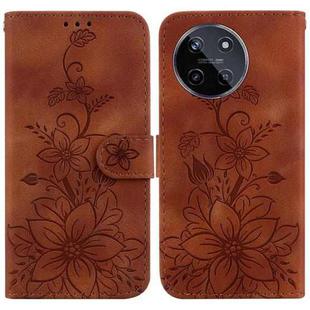 For Realme 11 4G Global Lily Embossed Leather Phone Case(Brown)