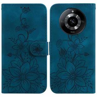 For Realme 11 5G/Narzo 60 India Version Lily Embossed Leather Phone Case(Dark Blue)