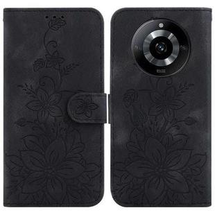For Realme 11 5G/Narzo 60 India Version Lily Embossed Leather Phone Case(Black)