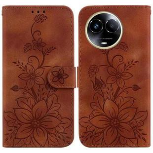 For Realme 11 5G Global Lily Embossed Leather Phone Case(Brown)