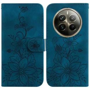 For Realme 12 Pro+ Global Lily Embossed Leather Phone Case(Dark Blue)
