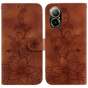 For Realme C67 4G Global Lily Embossed Leather Phone Case(Brown)