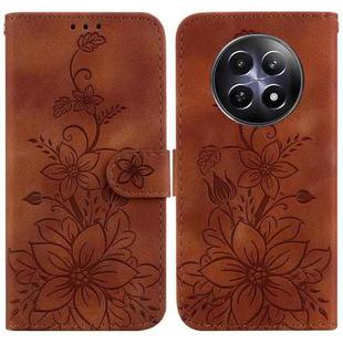 For Realme 12 5G Lily Embossed Leather Phone Case(Brown)