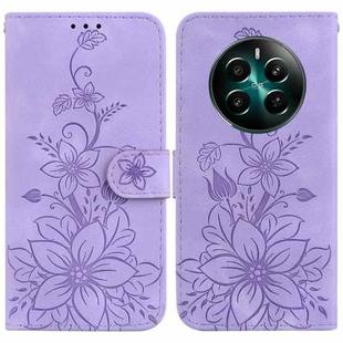 For Realme 12+ Lily Embossed Leather Phone Case(Purple)