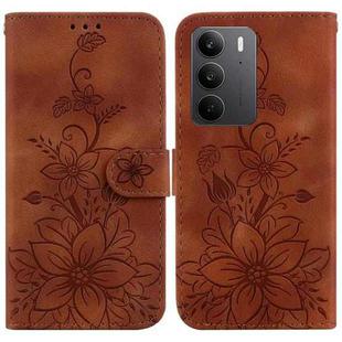 For Realme C75 Lily Embossed Leather Phone Case(Brown)