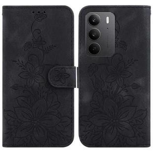 For Realme C75 Lily Embossed Leather Phone Case(Black)