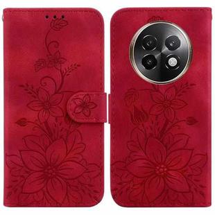 For Realme 13+ Global Lily Embossed Leather Phone Case(Red)