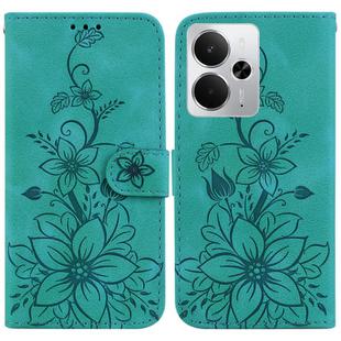 For Realme 14 Lily Embossed Leather Phone Case(Green)