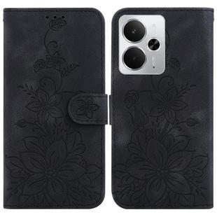 For Realme 14 Lily Embossed Leather Phone Case(Black)