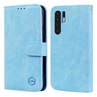 For Huawei P30 Pro Skin Feeling Oil Leather Texture PU + TPU Phone Case(Light Blue)