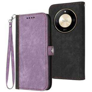 For Honor X50 Side Buckle Double Fold Hand Strap Leather Phone Case(Purple)