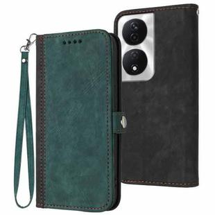 For Honor X7b Side Buckle Double Fold Hand Strap Leather Phone Case(Dark Green)